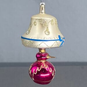 Vtg Italian Glass Lamp Ornament 5" Ivory Pink Blue Gold Bird Charm Christmas 60s